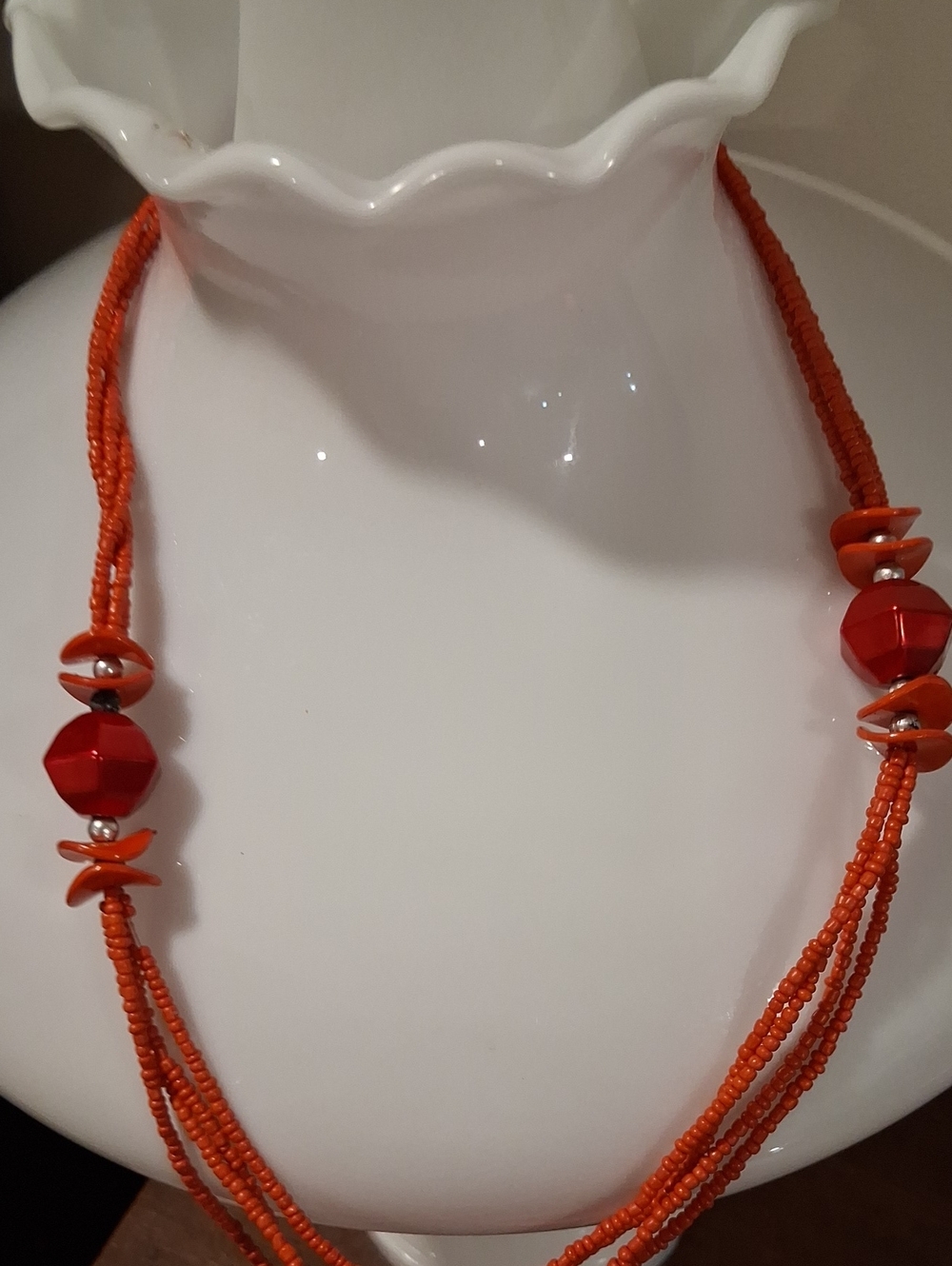 Orange Red  Multi-Strand Beaded Necklace